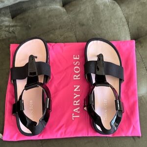 Taryn Rose Black Patent Leather T-Strap Sandals